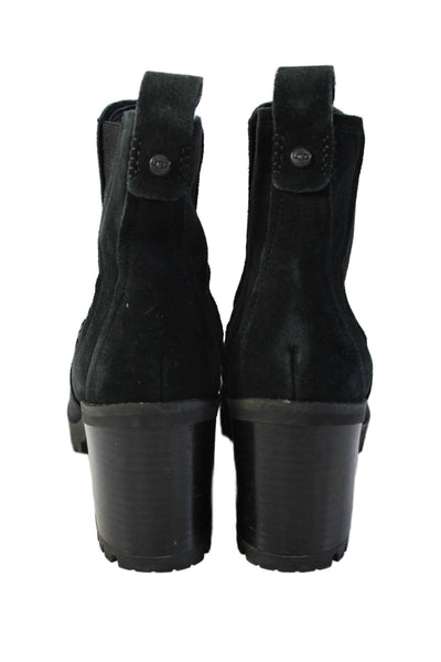 Ugg Womens Slip On Block Heel Round Toe Booties Black Suede Size 10