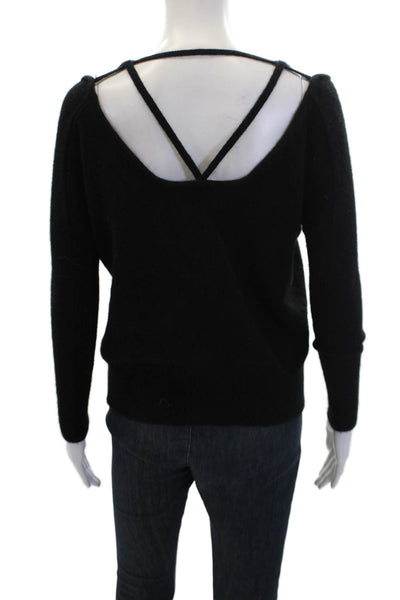Roi Womens Cashmere Long Sleeve V Neck Strappy Knit Top Black Size XS
