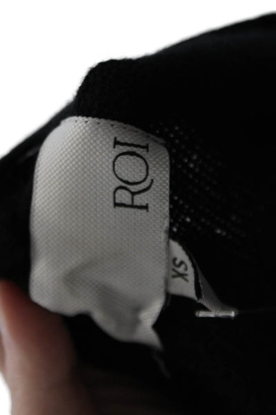 Roi Womens Cashmere Long Sleeve V Neck Strappy Knit Top Black Size XS