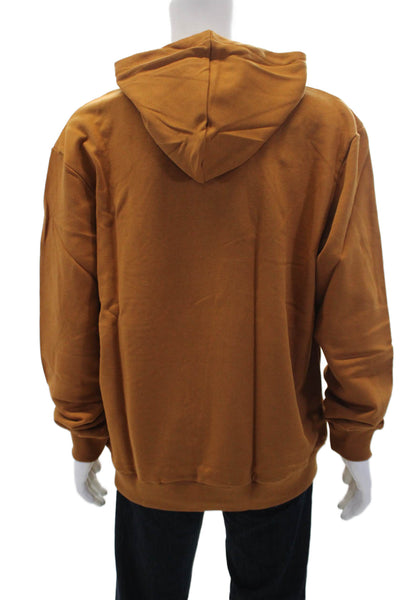 Balmain Mens Cotton Raised Logo Long Sleeve Drawstring Hoodie Brown Size M