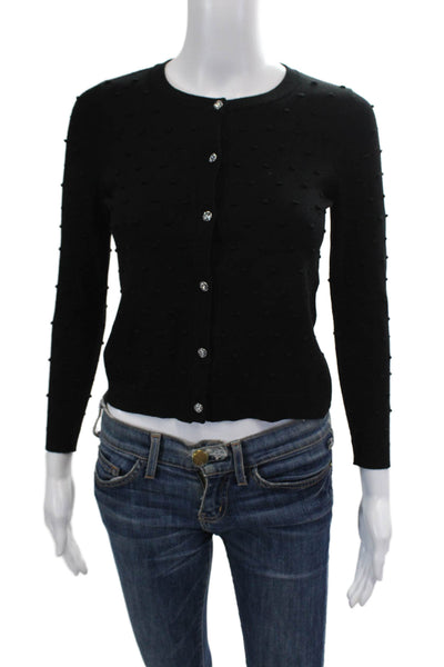 Milly Womens Textured Round Neck Long Sleeve Button Knit Top Black Size S