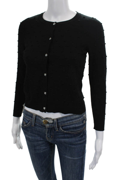 Milly Womens Textured Round Neck Long Sleeve Button Knit Top Black Size S