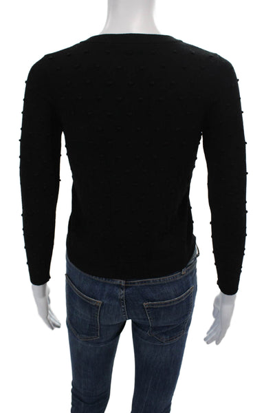 Milly Womens Textured Round Neck Long Sleeve Button Knit Top Black Size S