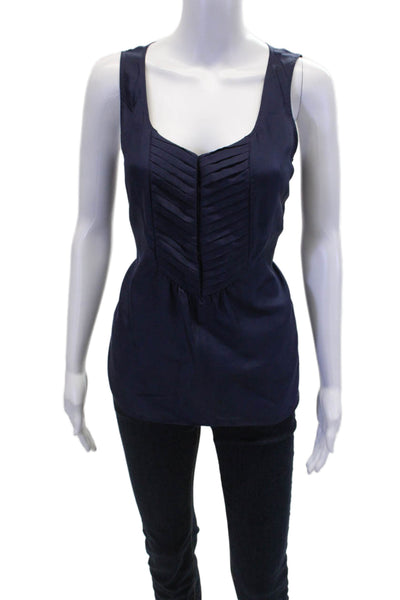 J Crew Womens V Neck Boxy Silk Tank Top Navy Blue Size 6