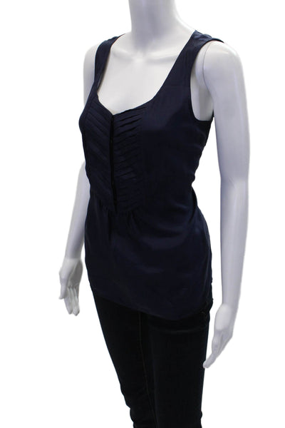 J Crew Womens V Neck Boxy Silk Tank Top Navy Blue Size 6