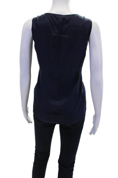 J Crew Womens V Neck Boxy Silk Tank Top Navy Blue Size 6