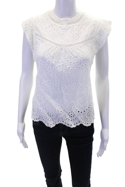 7 For All Mankind Womens Cap Sleeve Eyelet Crew Neck Top White Size Medium