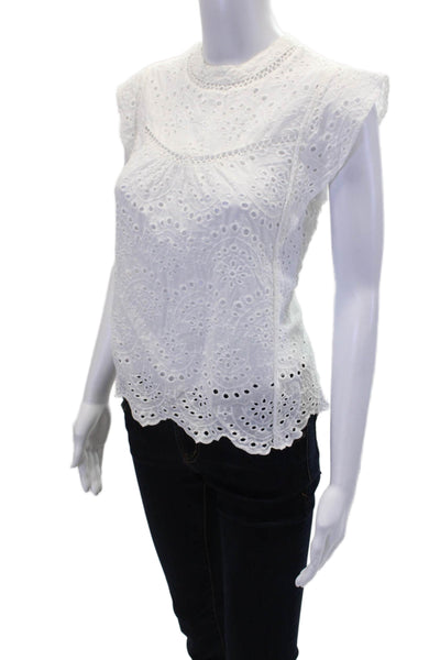 7 For All Mankind Womens Cap Sleeve Eyelet Crew Neck Top White Size Medium