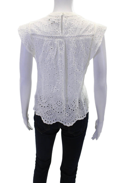 7 For All Mankind Womens Cap Sleeve Eyelet Crew Neck Top White Size Medium