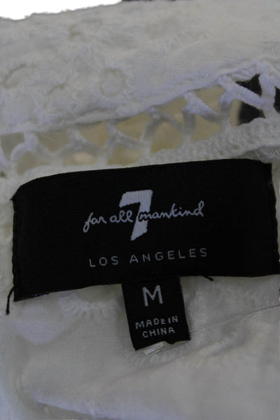 7 For All Mankind Womens Cap Sleeve Eyelet Crew Neck Top White Size Medium