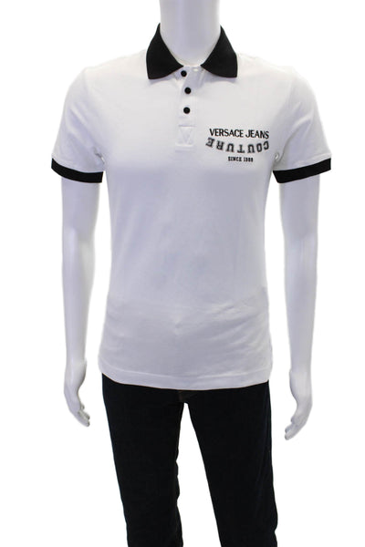 Versace Jeans Couture Mens Polo Slim Logo Embroidered Polo Shirt White Size XS