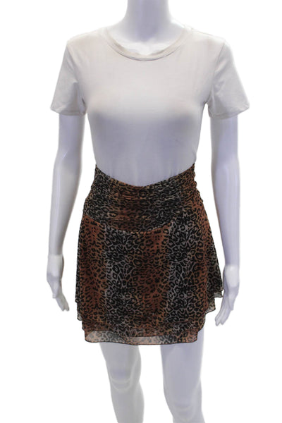 BruceGlen Womens Linear Leopard Mesh Fold Over Skirt - Brown Size S