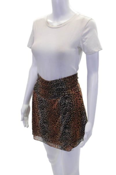 BruceGlen Womens Linear Leopard Mesh Fold Over Skirt - Brown Size S