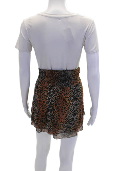 BruceGlen Womens Linear Leopard Mesh Fold Over Skirt - Brown Size S