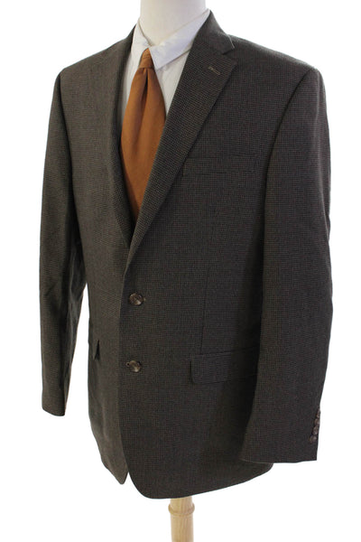 Chaps Mens Houndstooth Print Two Button Button Up Blazer Brown Size 42