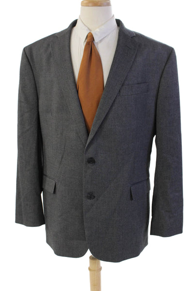 Stafford Mens Two Button Collared Long Sleeve Button Down Blazer Gray Size 44