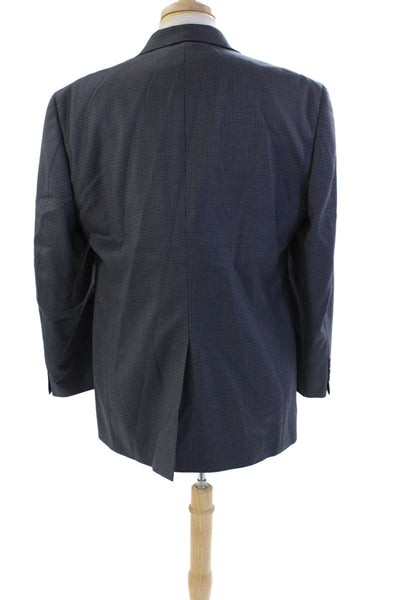 Stafford Mens Wool Houndstooth Print Long Sleeve Button Down Blazer Blue Size 40