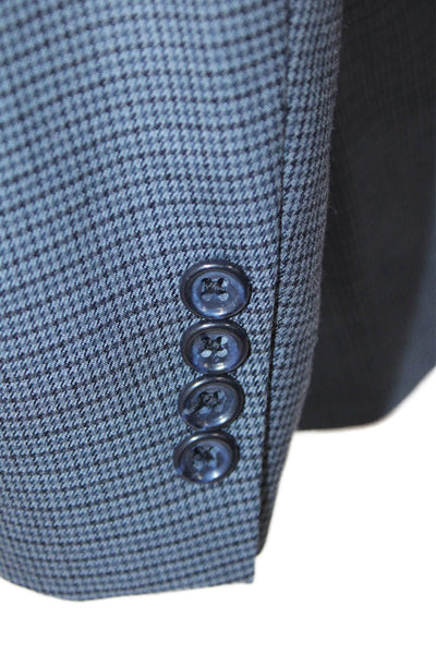 Stafford Mens Wool Houndstooth Print Long Sleeve Button Down Blazer Blue Size 40