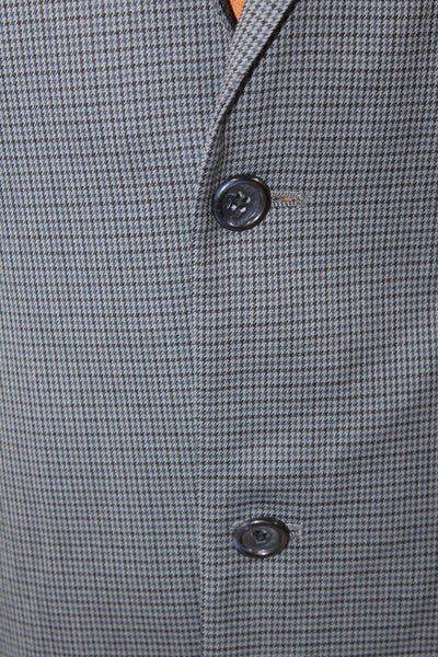 Stafford Mens Wool Houndstooth Print Long Sleeve Button Down Blazer Blue Size 40