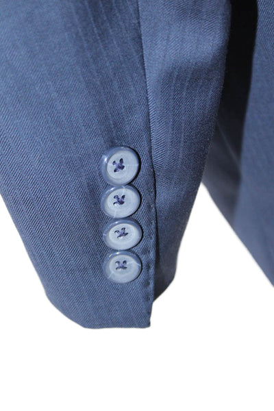 Giorgio Cosani Mens Wool Striped Print Button Down Blazer Blue Size 44