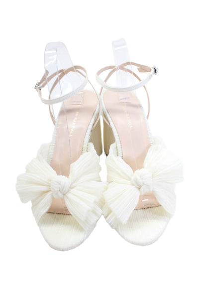 Loeffler Randall Womens Camellia Pleated Bow Heel with Ankle Strap Size 10- Pear