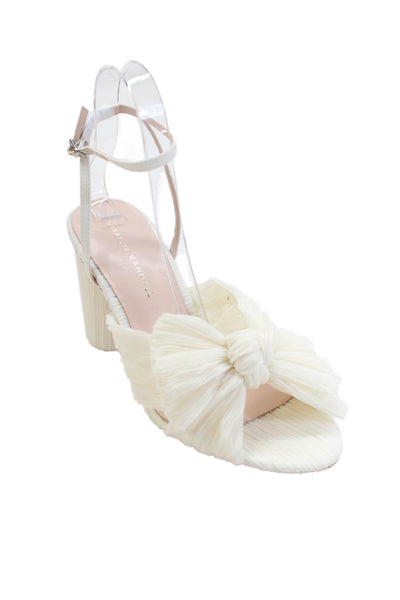 Loeffler Randall Womens Camellia Pleated Bow Heel with Ankle Strap - Pearl Size