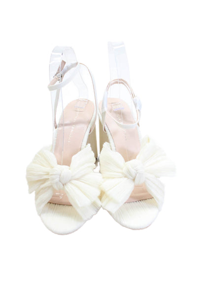 Loeffler Randall Womens Camellia Pleated Bow Heel with Ankle Strap - Pearl Size
