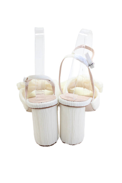 Loeffler Randall Womens Camellia Pleated Bow Heel with Ankle Strap - Pearl Size