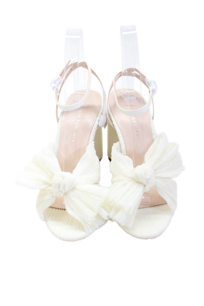 Loeffler Randall Womens Camellia Pleated Bow Heel with Ankle Strap - Pearl Size