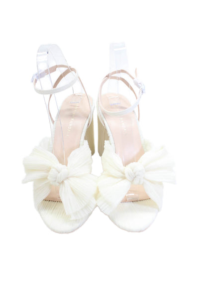 Loeffler Randall Womens Camellia Pleated Bow Heel with Ankle Strap - Pearl Size