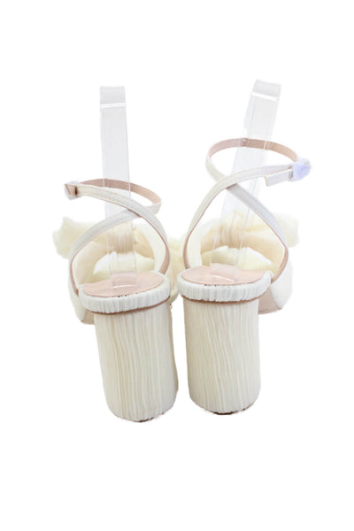 Loeffler Randall Womens Camellia Pleated Bow Heel with Ankle Strap - Pearl Size