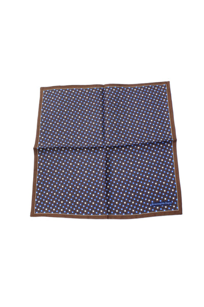 Ermenegildo Zegna Mens Geometric Printed Silk Pocket Square Navy Brown 13"x13"