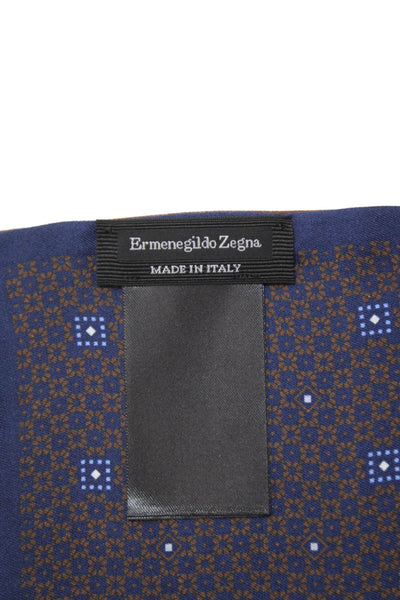 Ermenegildo Zegna Mens Geometric Printed Silk Pocket Square Navy Brown 13"x13"