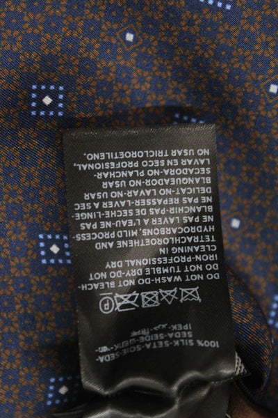 Ermenegildo Zegna Mens Geometric Printed Silk Pocket Square Navy Brown 13"x13"