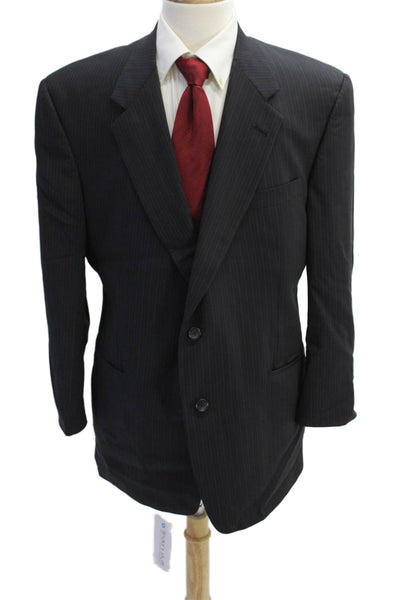 Hart Schaffner Marx Mens Pinstripe Collared Button Up Suit Jacket Navy Size 44R