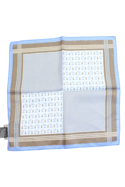 Ermenegildo Zegna Mens Geometric Lighthouse Pocket Square Brown Blue 13"x13"