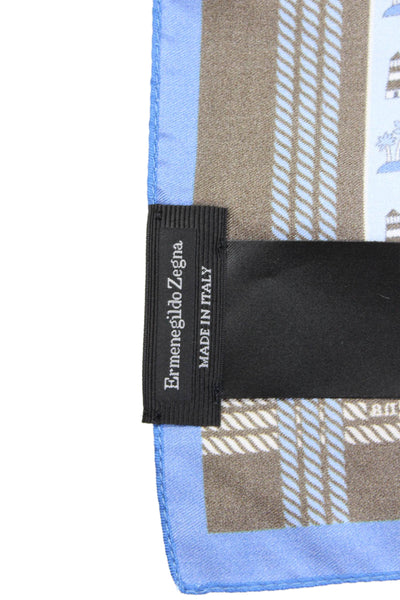 Ermenegildo Zegna Mens Geometric Lighthouse Pocket Square Brown Blue 13"x13"
