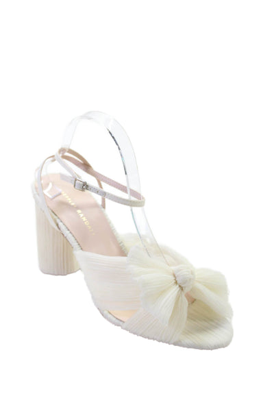 Loeffler Randall Womens Camellia Pleated Bow Heel with Ankle Strap - Pearl Size