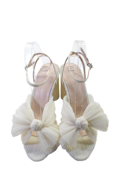Loeffler Randall Womens Camellia Pleated Bow Heel with Ankle Strap - Pearl Size