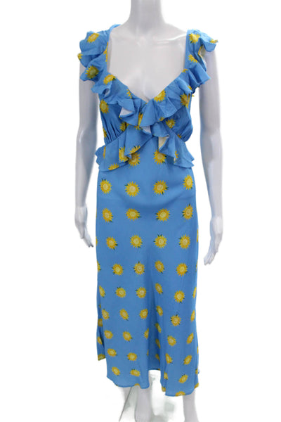 KITRI Womens Rosemary Blue Sunflower Print Midi Dress - Blue Sunflower Size 14