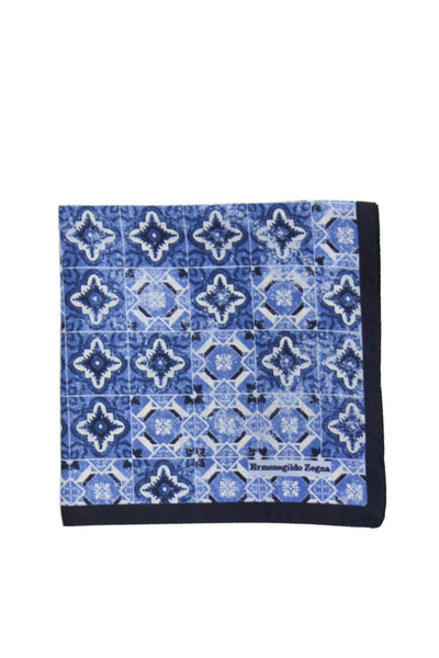 Ermenegildo Zegna Mens Silk Geometric Print Pocket Square Blue Size 12X12"