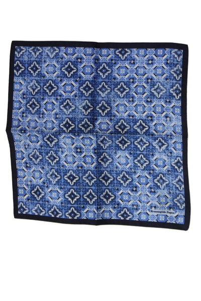 Ermenegildo Zegna Mens Silk Geometric Print Pocket Square Blue Size 12X12"