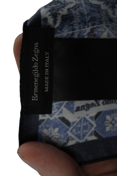Ermenegildo Zegna Mens Silk Geometric Print Pocket Square Blue Size 12X12"