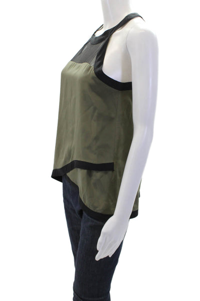 Parker Women's High Neck Sleeveless Sheer Crisscross Silk Tank Top Green Size M