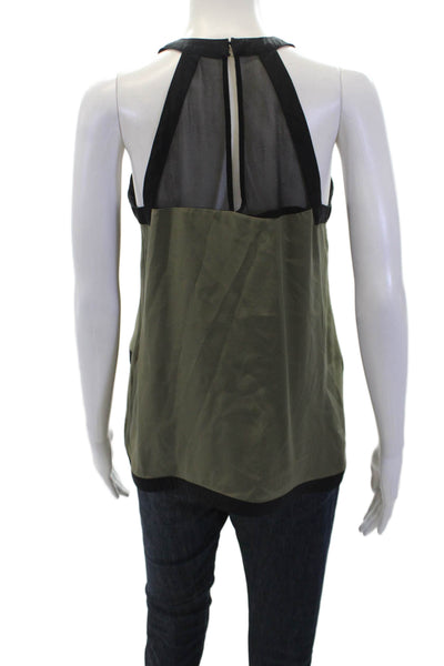 Parker Women's High Neck Sleeveless Sheer Crisscross Silk Tank Top Green Size M
