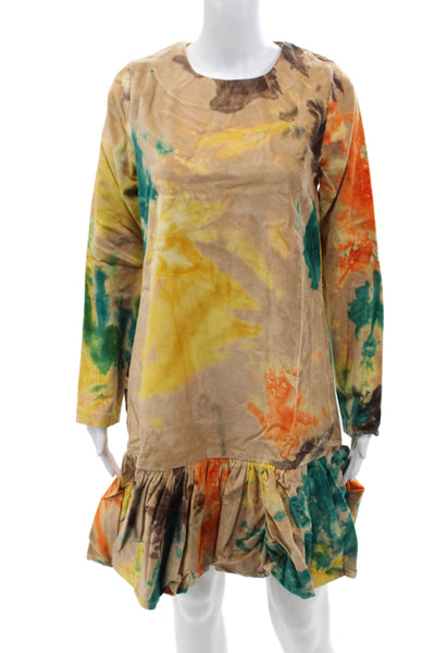 Busayo Womens Fumi Tie-Dye Velvet Dress - Beige-Multi Size XS