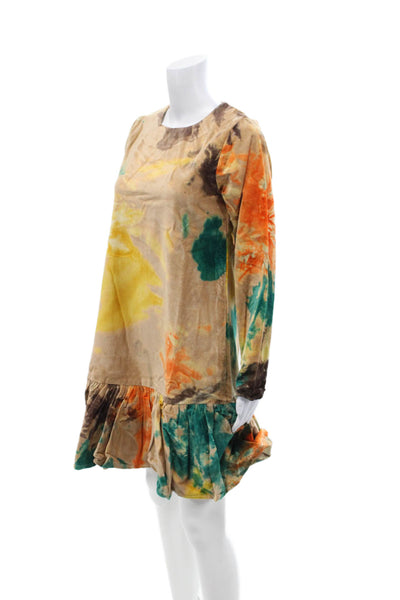Busayo Womens Fumi Tie-Dye Velvet Dress - Beige-Multi Size XS