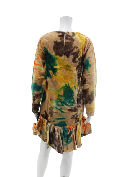 Busayo Womens Fumi Tie-Dye Velvet Dress - Beige-Multi Size XS