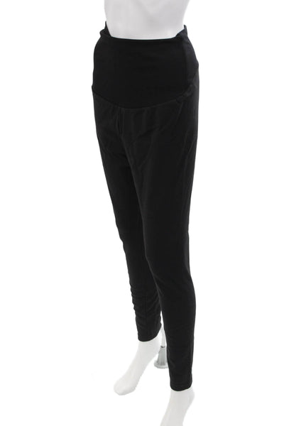 Plush Womens Fleece Lined Maternity Leggings - Black Size XL