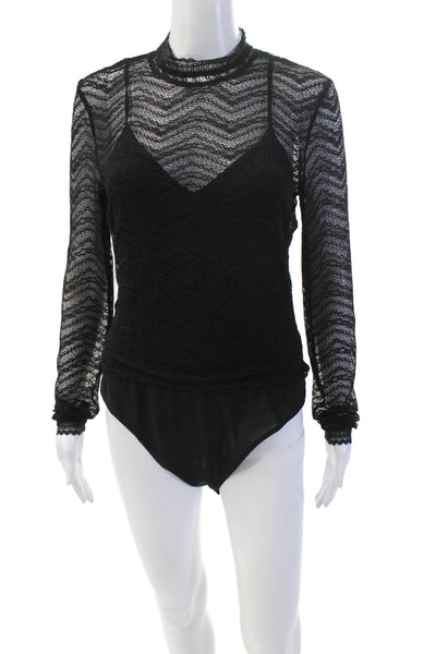 Night Night by Jonathan Simkhai Womens Gianna Lace Thong Bodysuit - Black Size L